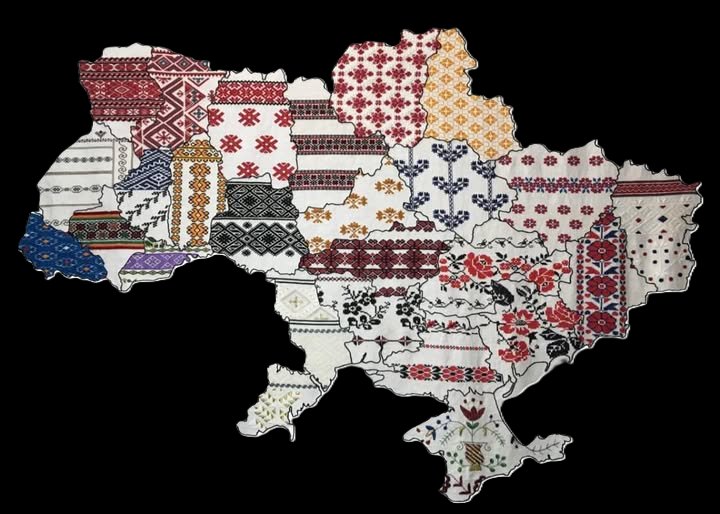 Carte d'Ukraine avec broderies régionales